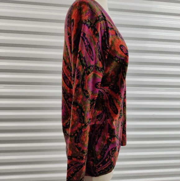 Talbots | Paisley Print Cardigan Sweater V-Neck Button Front - Womens Size Large - Picture 5 of 11